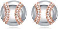 wholesale 925 Sterling Silver Round Cubic Zirconia Stud Earrings for Women and Men Sports Fans Gift-02-Baseball