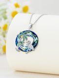 wholesale 925 Sterling Silver Blue Crystal Ocean Jewelry Necklace with Palm Trees and Flamingo Charm for Women-0-3