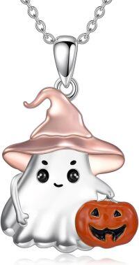 wholesale 925 Sterling Silver Halloween Ghost Pumpkin Bat Charm Necklace for Women Girls-3-Ghost Pumpkin