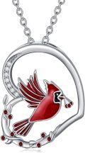 wholesale 925 Sterling Silver Red Bird in Circle Pendant Necklace for Women Girls  45cm Chain Length-0-0