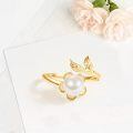 wholesale 925 Sterling Silver & Gold Plated Pearl Flower Promise Ring - Adjustable Size 7-9, Hypoallergenic, Gift Box-0-1