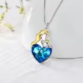 TOUPOP 925 Sterling Silver Crystals Mother Son Pendant Birthday Jewelry-0-4