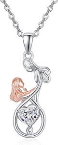 wholesale 925 Sterling Silver Heart-Shaped Pendant with Rose Gold and Cubic Zirconia for Mother-Daughter Set - 18+2 Chain-0-0