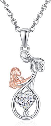 wholesale 925 Sterling Silver Heart-Shaped Pendant with Rose Gold and Cubic Zirconia for Mother-Daughter Set - 18+2 Chain-Mother and 1 Daughters