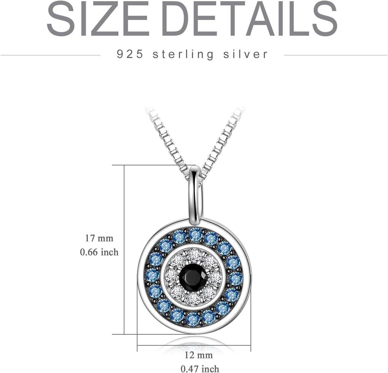 925 Sterling Silver Round Blue Crystal Evil Eye Pendant Necklace for Women Greek Protection s-0-4