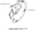 wholesale 925 Sterling Silver Stone Adjustable Leaf Birthstone Open Ring for Women-0-4