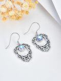 wholesale 925 Sterling Silver Blue Moonstone Filigree Hook Earrings for Women-0-4