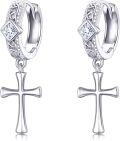 wholesale 925 Sterling Silver Celtic Knot Cross Dangle Huggie Hoop Earrings for Men & Women-0-0