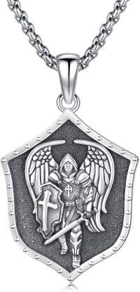 wholesale 925 Sterling Silver Shield Angel Cross Sword Necklace Catholic Protection Jewelry-St Michael