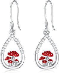 wholesale 925 Sterling Silver Red Enamel Mushroom Drop Earrings-mushroom