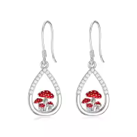 wholesale 925 Sterling Silver Red Enamel Mushroom Drop Earrings-mushroom
