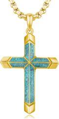 wholesale Gold 925 Sterling Silver Turquoise Inlay Cross Pendant Necklace for Men Religious s-0-0