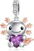 wholesale 925 Sterling Silver Axolotl Charm with Purple Heart Birthstone for Bracelets Jewelry Making Gifts for Women-0-0