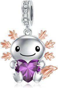 wholesale 925 Sterling Silver Axolotl Charm with Purple Heart Birthstone for Bracelets Jewelry Making Gifts for Women-02-Feb-Axolotl