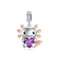 wholesale 925 Sterling Silver Rose Gold Plated Axolotl Pink Heart Zirconia Dangle Charm For Bracelet-02-Feb-Axolotl