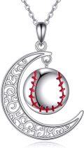 wholesale 925 Sterling Silver Baseball in Crescent Moon Pendant Necklace for Women and Girls-0-0