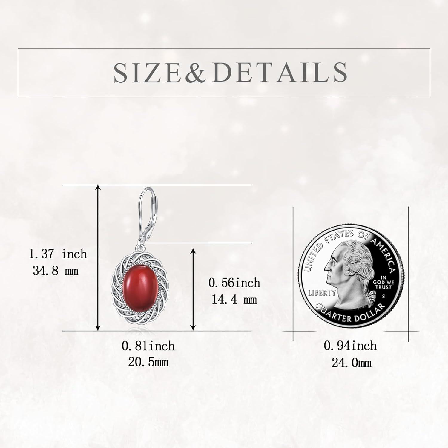 925 Sterling Silver Red Coral Filigree Drop Earrings-0-4