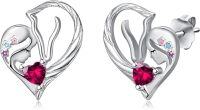 wholesale 925 Sterling Silver Horse Birthstone Stud Earrings for Women-07-July-Lab Created Ruby