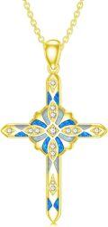 wholesale Sterling Silver Lab Grown Diamond Opal Cross Necklace for Women-0-5