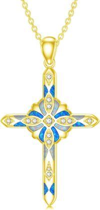 wholesale Sterling Silver Lab Grown Diamond Opal Cross Necklace for Women-Yellow