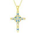 wholesale Rose Gold 925 Sterling Silver Lab-Grown Cubic Zirconia and Blue Fire Opal Cross Pendant Necklace for Women-0-5