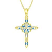 wholesale Rose Gold 925 Sterling Silver Lab-Grown Cubic Zirconia and Blue Fire Opal Cross Pendant Necklace for Women-Yellow