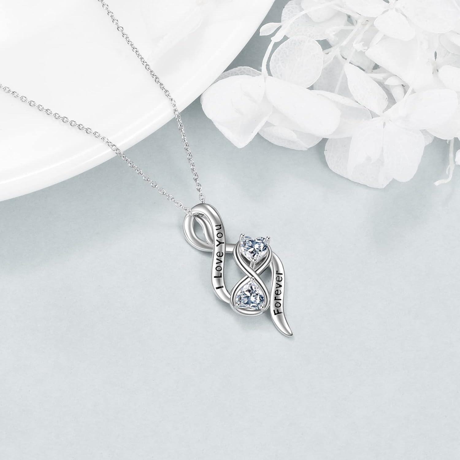 wholesale 925 Sterling Silver I Love You Forever Heart Infinity Pendant Necklace s for Women-0-2