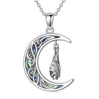 wholesale 925 Sterling Silver Crescent Moon Necklace Wholesale With Bat Pendant-Bat Necklace