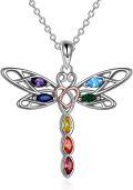 wholesale 925 Sterling Silver Rainbow Crystal Dragonfly Pendant Necklace - Irish Jewelry for Women & Girls-0-0