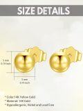 wholesale 18k Yellow Gold Round Stud Earrings with 3mm Balls and Claws Design - Valentines Day Gift for Her-0-3