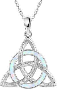 wholesale 925 Sterling Silver Triquetra Pendant with Opal Stone Necklace  for Women Christmas-Celtic Knot