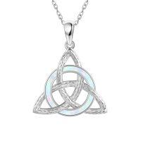 wholesale 925 Sterling Silver White Gold Plated Celtic Trinity Knot Opal Pendant Necklace-Celtic Knot