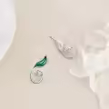 wholesale 925 Sterling Silver Green Leaf and Flower Stud Earrings Wholesale for Women Girls Minimalist  68 chars-0-1