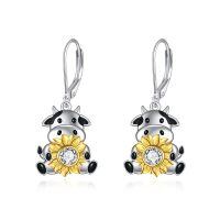 wholesale 925 Sterling Silver Cow Sunflower Leverback Earrings  for Women-Animal earrings-Cow