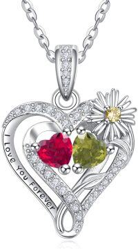 wholesale  Sterling Silver Daisy Heart Birthstone Necklace for Women -07-08-Jul-Aug