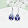 wholesale 925 Sterling Silver Blue & Purple Enamel Celtic Tree Of Life Drop Dangle Hook Earrings For Women  4cm Long-0-4