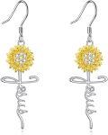 wholesale 925 Sterling Silver Sunflower Faith Cross Drop Earrings for Women -0-0