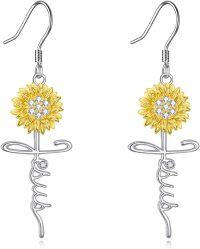 wholesale 925 Sterling Silver Sunflower Faith Cross Drop Earrings for Women -Jesus