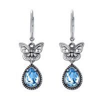 wholesale 925 Sterling Silver Butterfly Earrings Wholesale With Peridot Stones-Aqua Blue