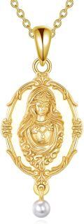 wholesale Gold 925 Sterling Silver Virgin Mary and Saint Joseph Religious Medal Necklace with Pearl Charm for Women Girls Catholic  (24 inches)-0-0