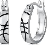 wholesale 925 Sterling Silver Basketball Pattern Sports Huggie Hoops for Women-Basketball