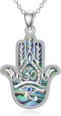 wholesale 925 Sterling Silver Abalone Shell Hamsa Hand with Blue Evil Eye and Om Symbol Pendant Necklace Good Luck Jewelry for Women & Men-0-0