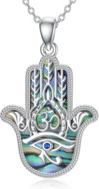 wholesale 925 Sterling Silver Abalone Shell Hamsa Hand with Blue Evil Eye and Om Symbol Pendant Necklace Good Luck Jewelry for Women & Men-F-Eye of Horus