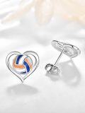 wholesale 925 Sterling Silver Volleyball in Heart Stud Earrings Sporty Gift for Her-0-2