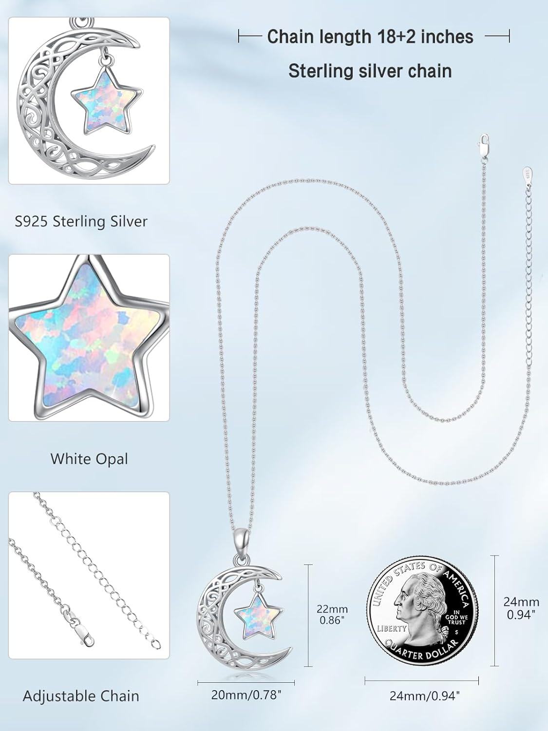 Sterling Silver Moon Star Necklace Celestial Pendant for Women-0-2