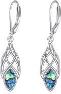 wholesale  925 Sterling Silver & Abalone Celtic Weave Dangle Earrings, 18k White Gold Plated, Tarnish Resistant, 35mm-0-0