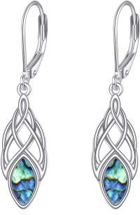 wholesale  925 Sterling Silver & Abalone Celtic Weave Dangle Earrings, 18k White Gold Plated, Tarnish Resistant, 35mm-Silver-Abalone Celtic Earrings