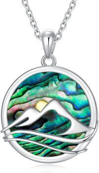 wholesale 925 Sterling Silver 925 with Abalone Shell and Moss Agate Mountain Pendant Necklace for Hikers-2-abalone shell