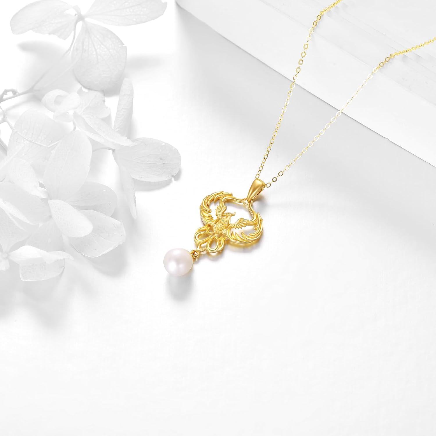 14K Gold Phoenix Pendant Necklace Bird of New Beginnings Nirvana Rebirth Jewelry Gift for Women-0-3