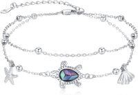 wholesale 925 Sterling Silver Sea Turtle Shell Starfish Charm Anklet Bracelet Gifts for Women Girls-08-Turtle Bracelet